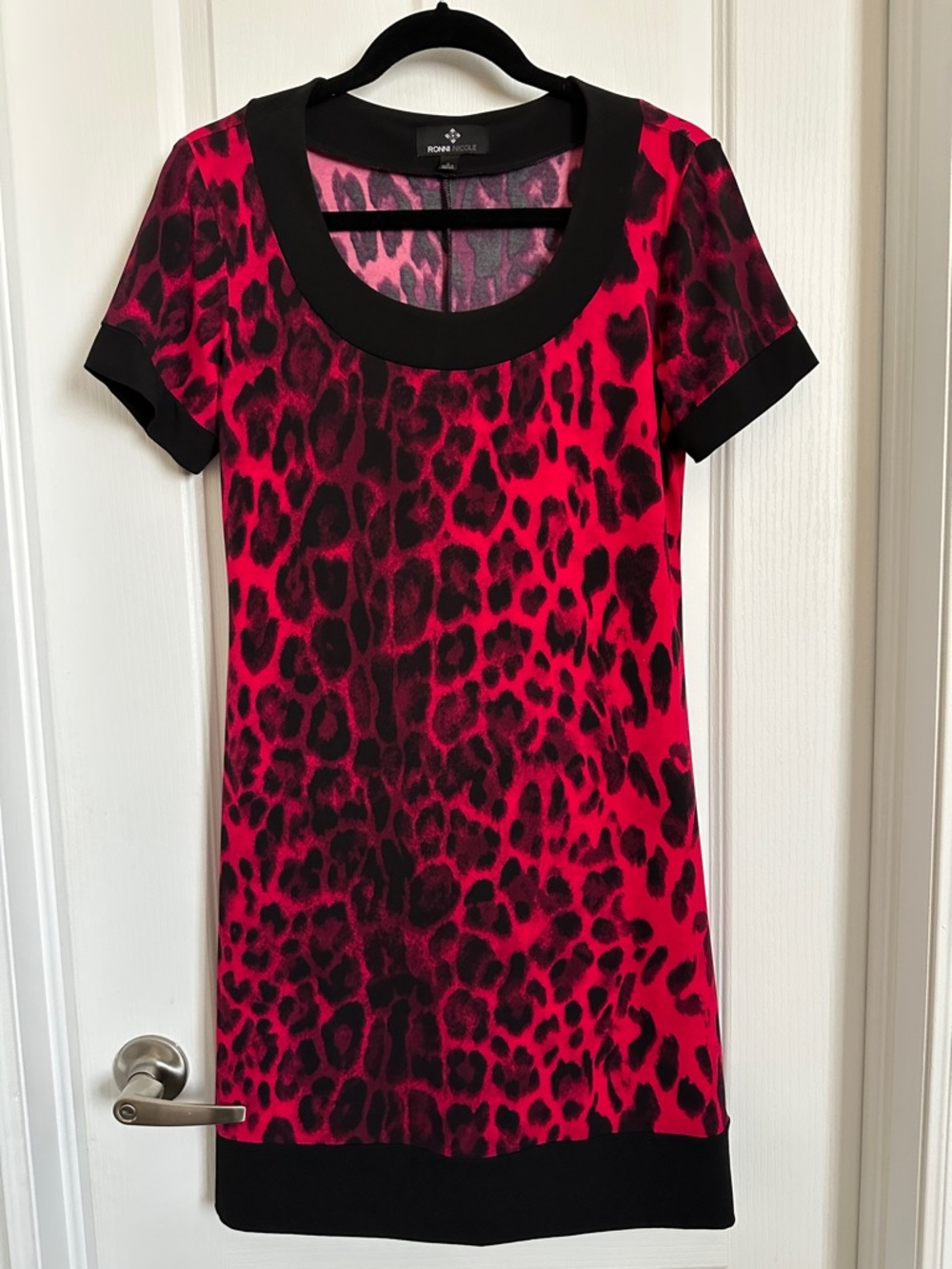 Ronni Nicole Pink and Black Leopard Print Dress